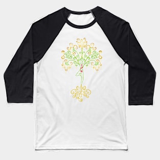 Gold Yoga Tree Pose Baseball T-Shirt